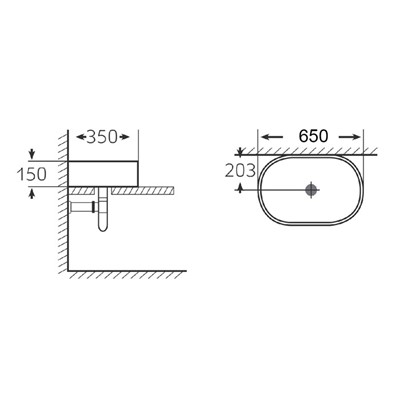 כיור מונח אובלי לאמבטיה תמר 560X350X150 לבן
